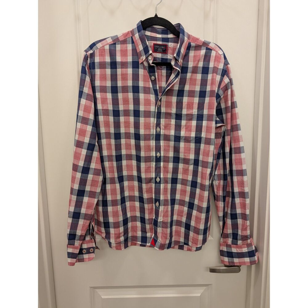 UNTUCKit Shirt Mens Small Plaid Long Sleeve Button Down Red Blue Casual